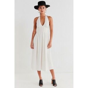M6 Urban Outfitters Betsey Linen Halter Dress White Lined Pockets